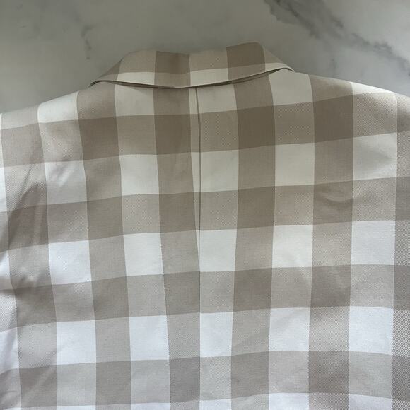 Maeve Anthropologie Gingham Blazer white Oatmeal Check Sz Large preppy Academia - Picture 7 of 11